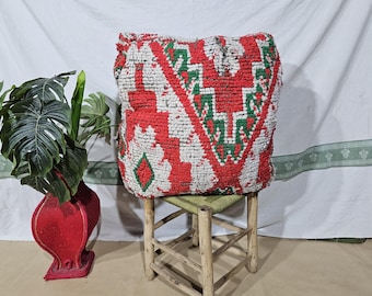 Handwoven Moroccan Shag Pouf, Contemporary Beni Ourain Pouf, Boho & Area Berber Rug, Abstract Area Rug for Bedroom, Handwoven Moroccan Rug.