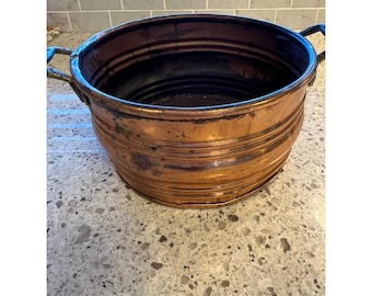 Copper 7 Inch Planter Rustic Metal Handles Ribbed Farmhouse Decor
