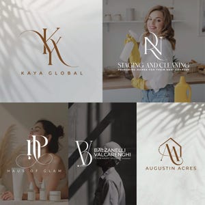 May include: A collection of logos for various businesses. The logos include the text "KAYA GLOBAL", "STAGING AND CLEANING", "HAUS OF GLAM", "BALZANELLI VALCARENGHI COMMERCIALISTE", and "AUGUSTIN ACRES". The logos feature stylized initials and imagery.