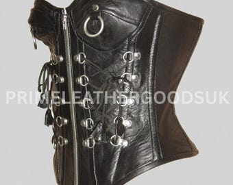Black Leather Corset Ring Lace Gothic Waist Trainer