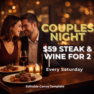 カップル向けディナープランチラシテンプレート（Canva対応）ロマンチックなレストランプロモーション