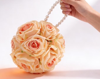 Orchid Bridal Wristlet Corsage, Pearl Handle Bouquet, Wedding Wrist Bouquet, Bridesmaid Flower Ball, Artificial Orchid Wedding Flowers