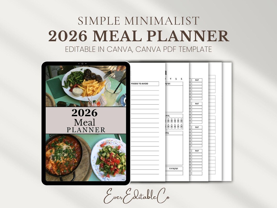 Minimalist Weekly Meal Planner | 2026 Food Schedule, Grocery List (PDF ...