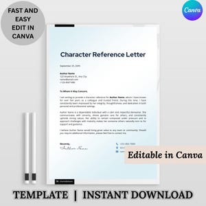Modern Character Reference Letter Template, ATS-Friendly Employment Document (Canva)