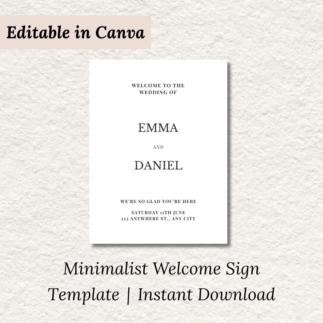 Editable Wedding Welcome Sign Template | Minimalist Modern Canva Design ...