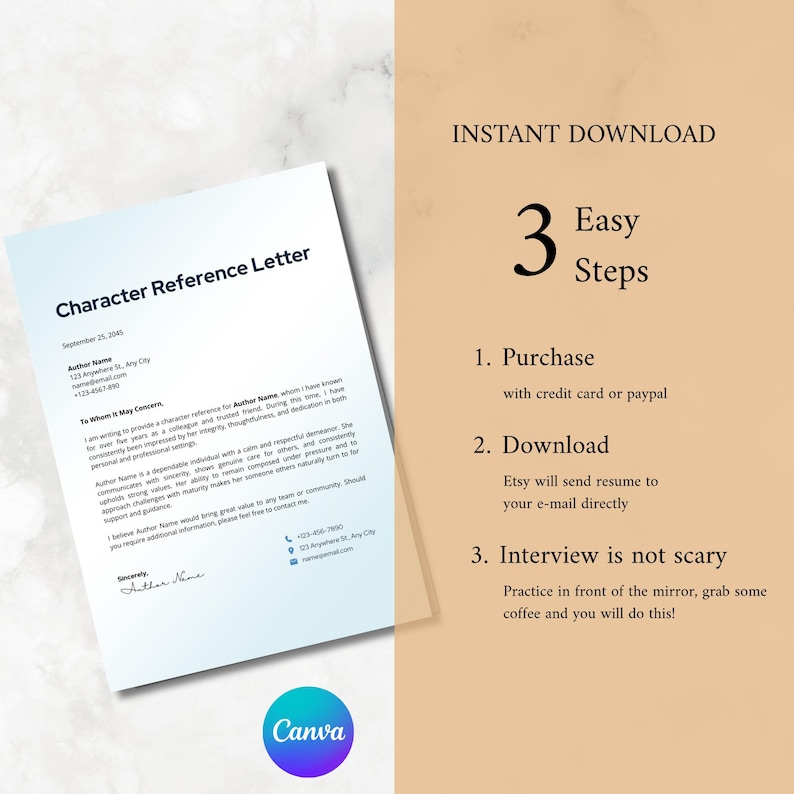 Modern Character Reference Letter Template, Ats-friendly Employment ...