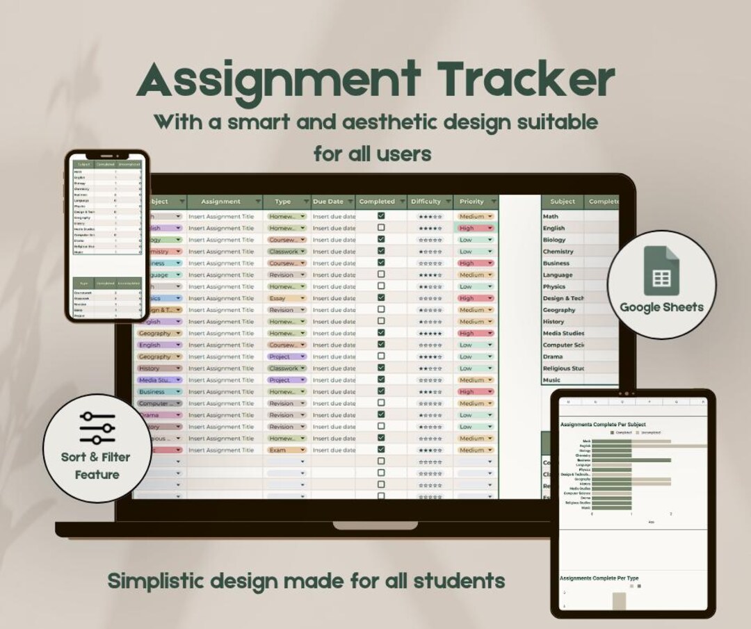ADHD Student Planner Google Sheets | Assignment Tracker (digital ...