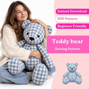Nähvorlage für einen Erinnerungsbären (PDF) | Teddybär zum Andenken | Patchwork-Bär | Stofftier-Schnittmuster | Hasen- und Katzenohren
