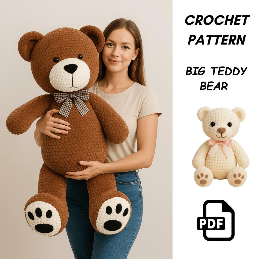 Big Teddy Bear Crochet Pattern PDF | Oversized Amigurumi Plush | DIY ...