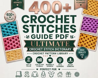 Przewodnik po ponad 400 ściegach szydełkowych w formacie PDF | Słownik ściegów szydełkowych | Biblioteka wzorów | Przewodnik po szydełkowaniu dla początkujących i zaawansowanych | Samouczki | Pobieranie cyfrowe