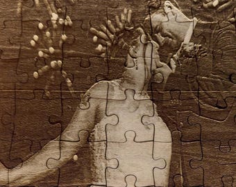 Personalized Wooden Puzzle - Custom Engraved Laser Cut Jigsaw Puzzle with Photo or Names