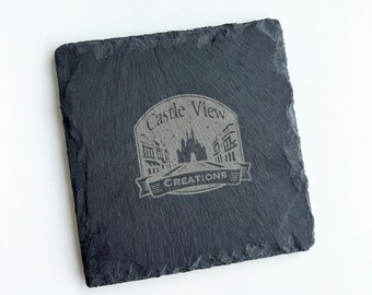 Personalized Laser Engraved Slate Coaster – Elegant Custom Home Bar & Table Decor