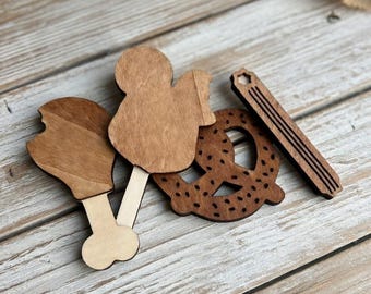 Wooden Theme Park Snack Magnets | Churro, Pretzel, Ice Cream Bar Cruise Door Decor