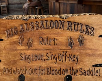 Country Bears Big Al Saloon Rules Engraved Wood Sign with Hooks – Cabin & Western Decor