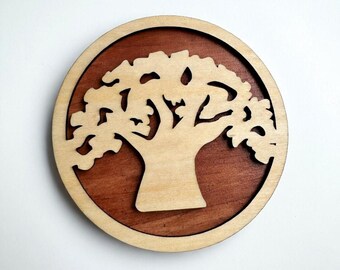 Intricate Tree of Life Wooden Coasters | Basswood Animal Park Decor Set