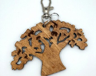 Tree of Life Keychain Wooden Safari Animals - Laser Cut Wildlife Elephant Giraffe Key Ring