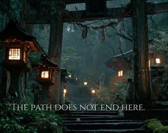 Japanese Forest Shrine Wall Art Print, Dark Mystical Torii Gate Decor, Misty Night Sanctuary Poster, Japanese Dark Fantasy, Instant Download