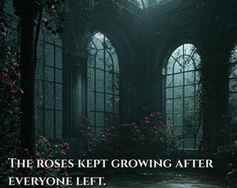 Gothic Greenhouse Wall Art Print, Abandoned Rose Garden Decor, Dark Conservatory Poster, Moody Floral Aesthetic, Instant Download