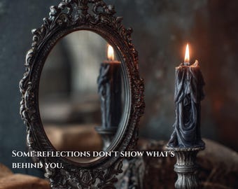 Witchy Wall Art Print, Dark Scrying Mirror Decor, Gothic Candle Quill Poster, Moody Occult Aesthetic, Instant Download