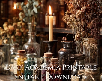 Apothecary Shelf Wall Art Print, Witchy Botanical Decor, Dark Academia Herb Jars Poster, Moody Cottage Aesthetic, Instant Download