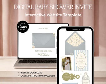 Plantilla para sitio web de baby shower Silly Goose Blue / Descarga editable en Canva