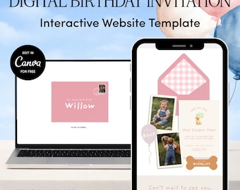 Plantilla web de cumpleaños "Un año dorado" (rosa) / Descarga editable en Canva