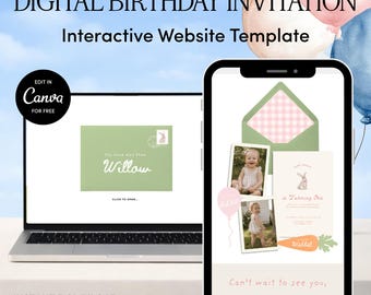 Plantilla web "Some Bunny Is Turning Birthday" / Descarga editable en Canva