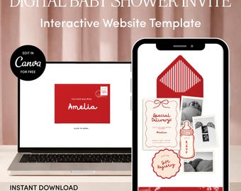 Special Delivery Baby Shower Website Template | Editable Canva Download
