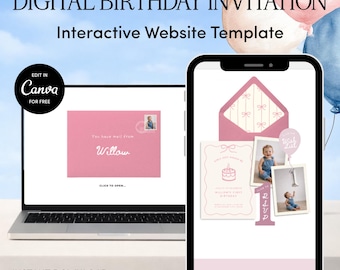 Plantilla web para cumpleaños "Girls Just Wanna Be One" / Descarga editable en Canva