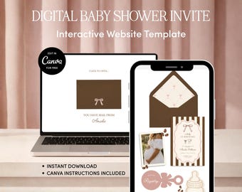 A Baby is Brewing Girly Baby Shower Website Template | Editable Canva Download