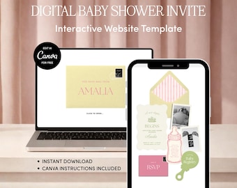 Comienza un nuevo capítulo: Plantilla web para baby shower / Descarga editable en Canva