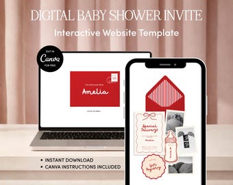 Plantilla especial para sitio web de baby shower / Descarga editable en Canva