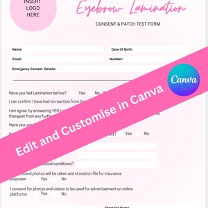 Eyebrow Lamination Consent and Patch Test Form Editable