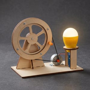 DIY Wood Generator STEM Science Kit Educational Toy Physics Experiment Learning Technology Project Wooden Hand Crank Model for Kids 14+
