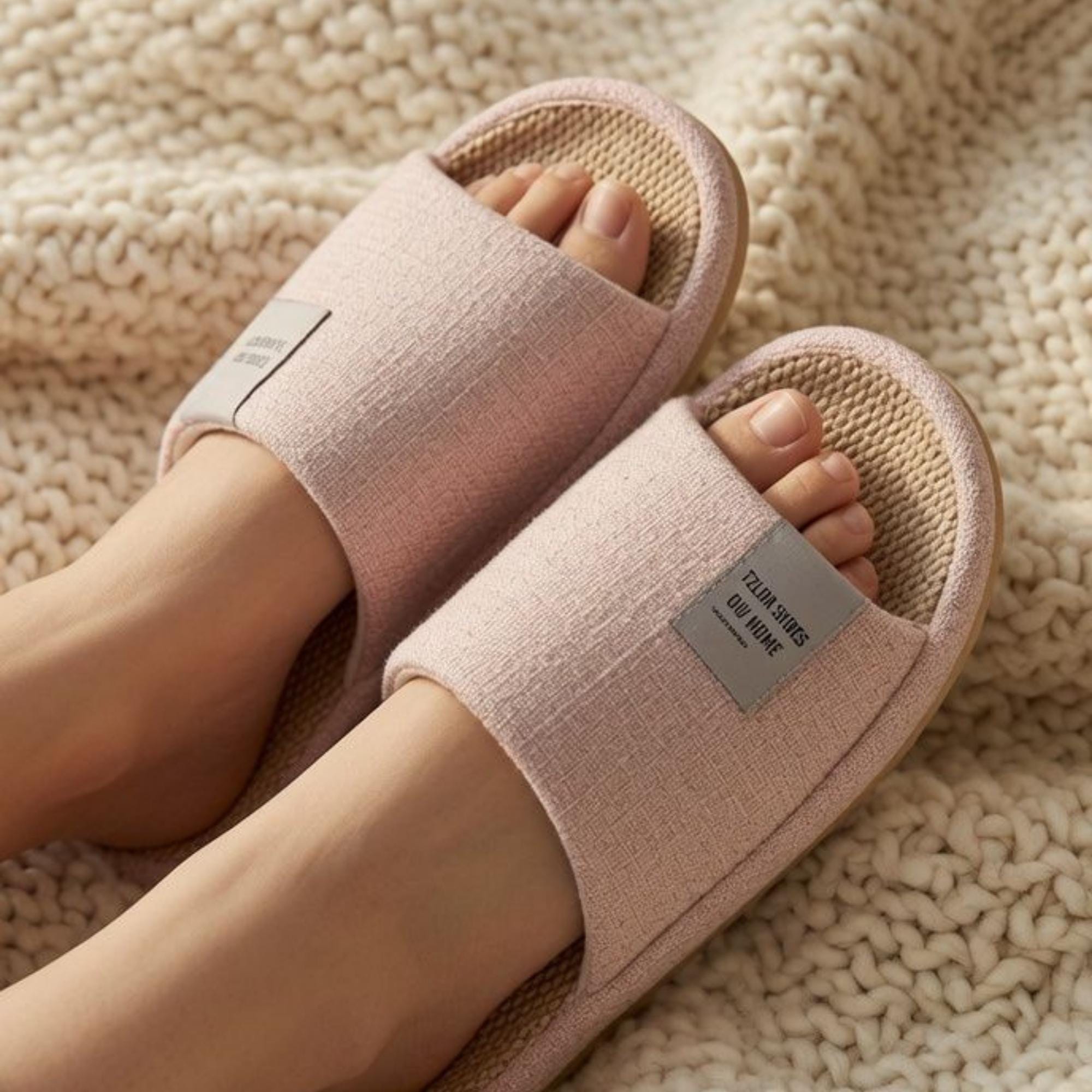 Soft Linen House Slippers Cushioned Indoor Slides Women