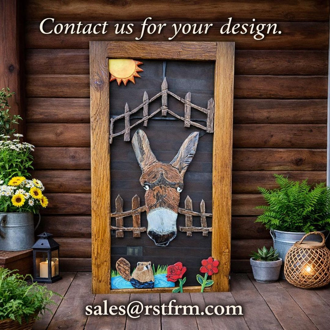 Hand Carved Donkey Door | Custom Rustic Entry Door | Farmhouse Barn ...