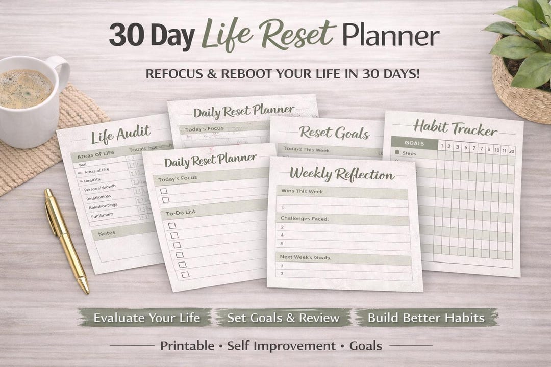 30 Day Life Reset Planner, Habit Tracker, Wellness Routine (printable ...