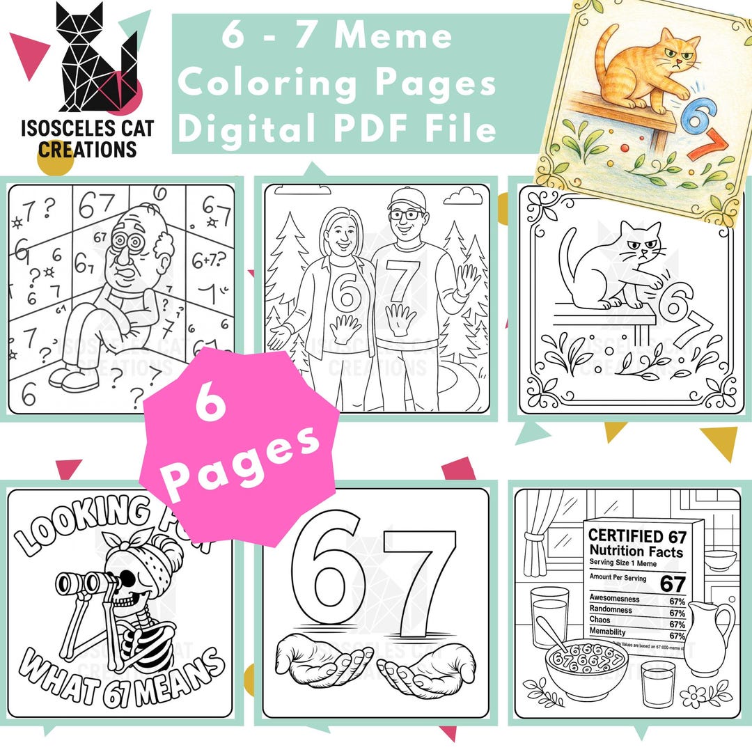 6-7 Meme Coloring Pages Bundle, Six Seven Printable PDF, Funny Meme