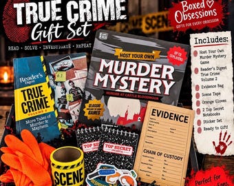 True Crime Gift Set | Murder Mystery Game & Book Box | Detective Gift Basket | Crime Scene Gift | Mystery Lover Gift