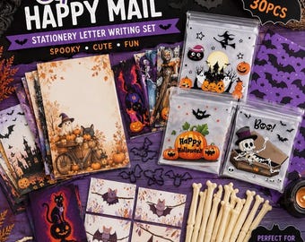 Spooky Bat Happy Mail Stationery Set | Halloween Pen Pal Gift (30 Pieces)