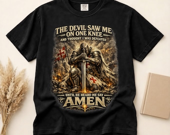 Kneel Pray Rise Knight Tee | Christian Faith T-shirt, Amen Prayer Graphic