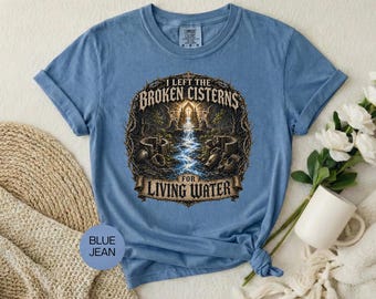 Garment-Dyed T-Shirt, Living Water Throne Graphic Tee, Christian Apparel