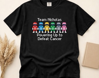 Custom Retro Pixel Hero Squad Team (Name) T-Shirt | Powering Up to Defeat Cancer