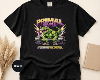 Primal Gains Dinosaur Deadlift T-Shirt | No Extinction Only Evolution