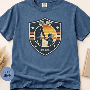 Customizable Girl Dad Retro Shield T-shirt | Dad Holding Daughter, Est Year