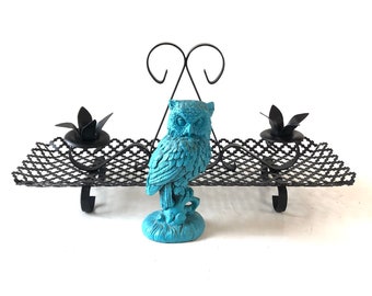 Vintage candle stick holder CENTERPIECE wedding HOLIDAY dining table mid century modern black mesh metal atomic art retro home decor stand