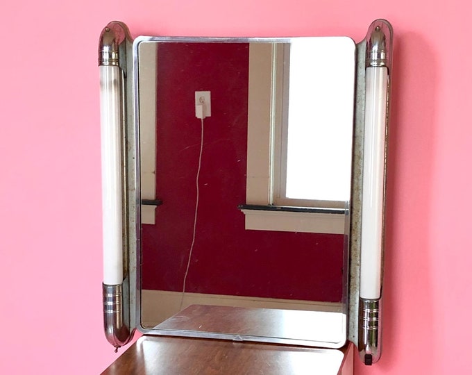 Vintage 50s Chrome MEDICINE CABINET Lighted MIRROR Recessed Wall