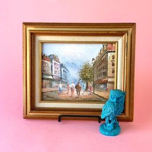 Vintage 13x15 OIL PAINTING Caroline Burnett Paris cityscape impressionist art signed mid century modern retro home decor gold framed Paris