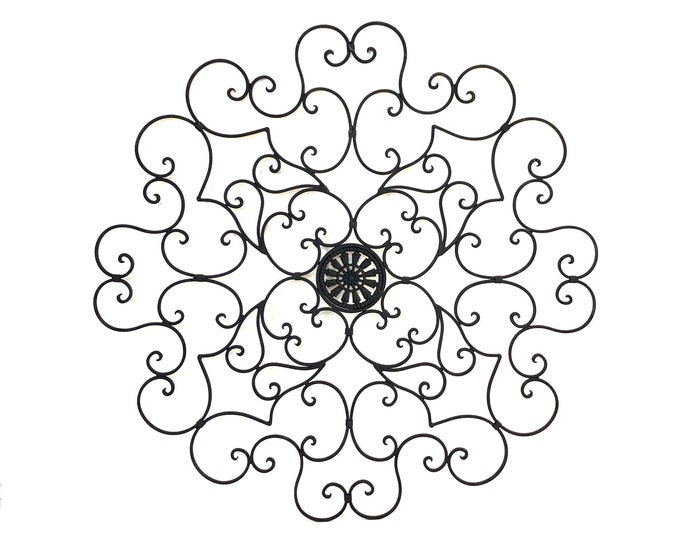 Vintage Ornate Wrought IRON WALL HANGING 36 Large Matte Black Metal