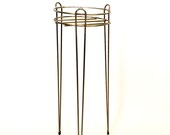 Vintage mid century modern gold wire tall plant stand 50s round metal hairpin tripod leg eames era outdoor indoor succulent display decor